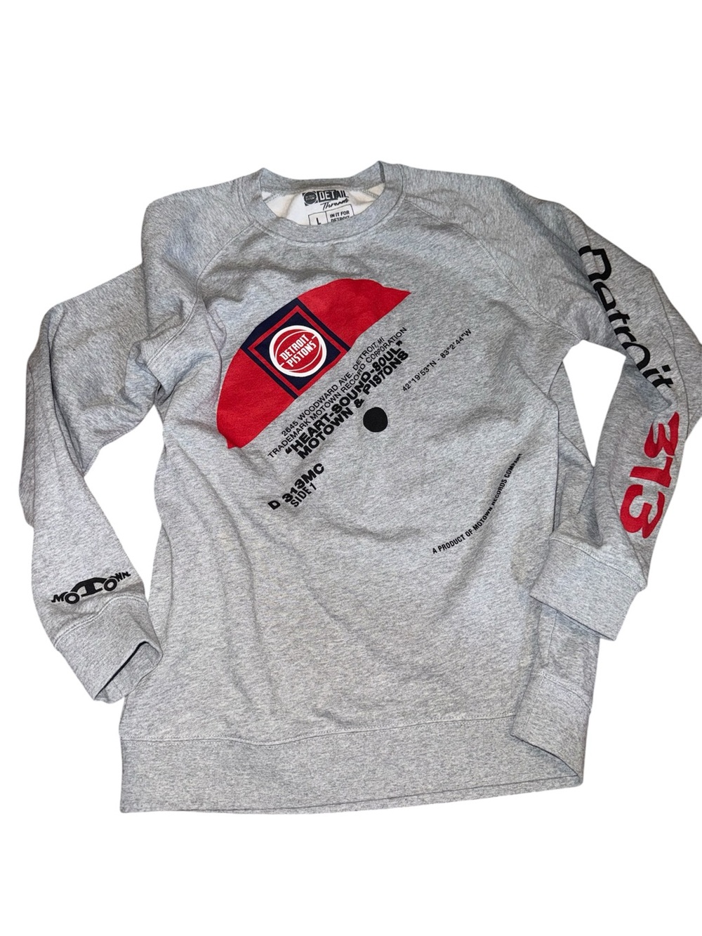 Grey Graphic Crewneck Sweatshirt with Red Accents